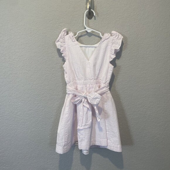 Crewcuts Striped Seersucker Ruffled Shoulder Dress Girls Size 4 Pink Sun Summer - Picture 5 of 8